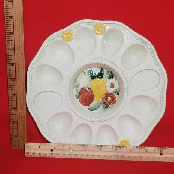 Deviled Egg Plate Serving Platter Tray Fruit Floral Center - Picture 7 of 10